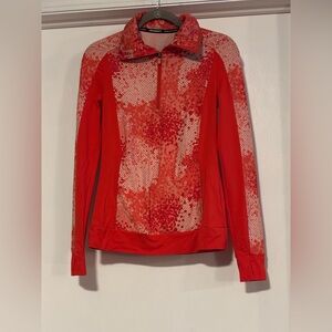 adidas Women's Red and Pink Patterned 1/4 zip